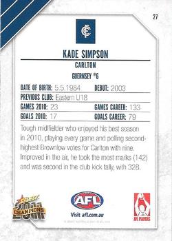 2011 Select AFL Champions #27 Kade Simpson Back